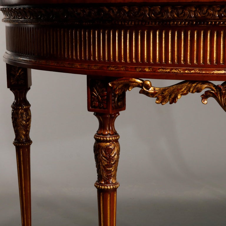 Maitland Smith Parcel Gilt Mahogany & Satinwood Marquetry Demilune Console Table