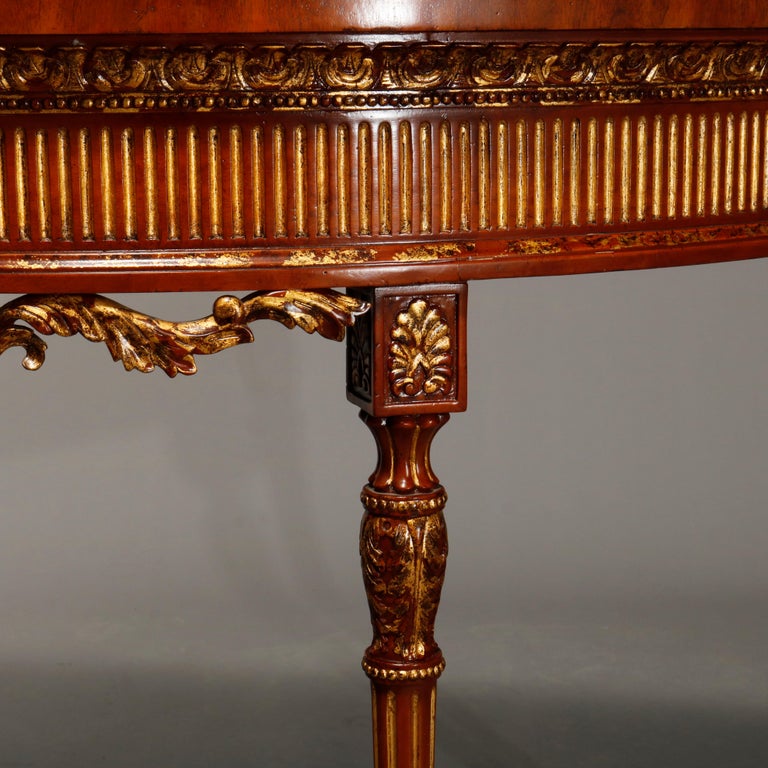 Maitland Smith Parcel Gilt Mahogany & Satinwood Marquetry Demilune Console Table