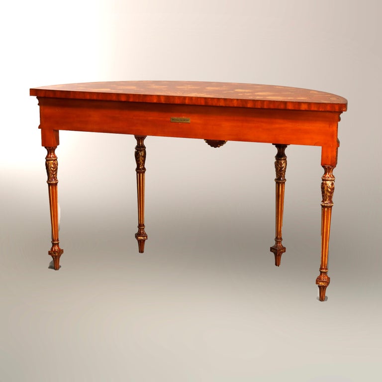 Maitland Smith Parcel Gilt Mahogany & Satinwood Marquetry Demilune Console Table