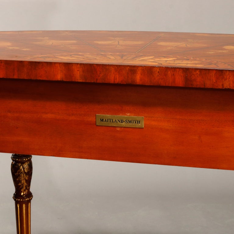 Maitland Smith Parcel Gilt Mahogany & Satinwood Marquetry Demilune Console Table
