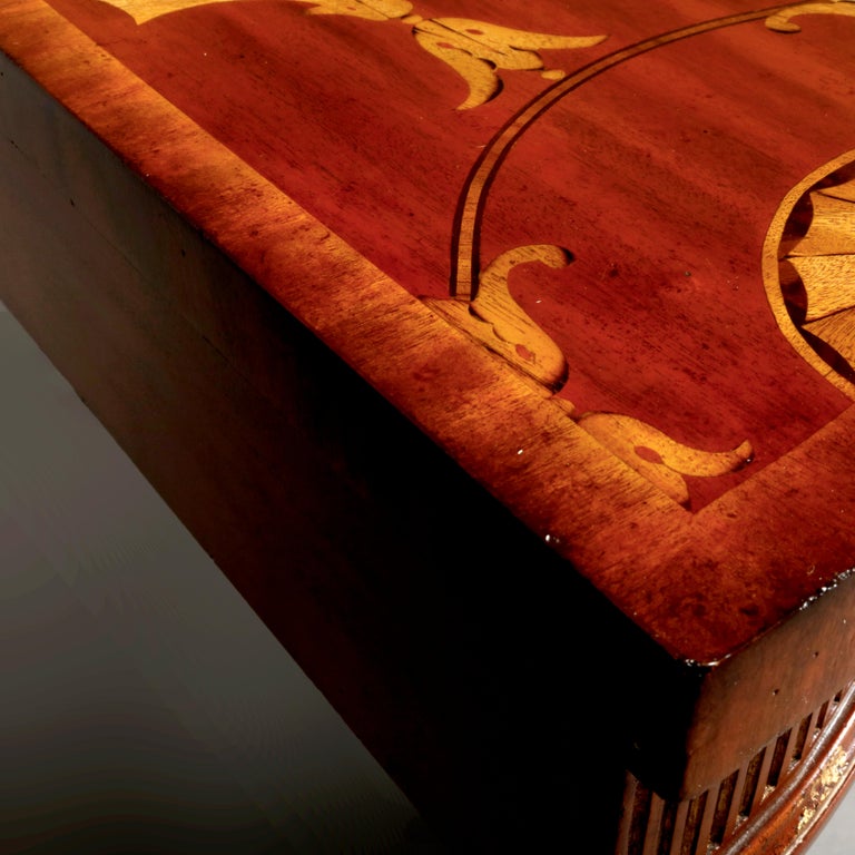 Maitland Smith Parcel Gilt Mahogany & Satinwood Marquetry Demilune Console Table