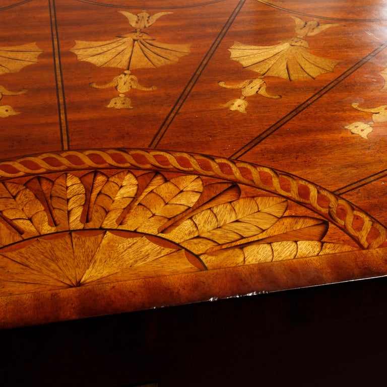 Maitland Smith Parcel Gilt Mahogany & Satinwood Marquetry Demilune Console Table