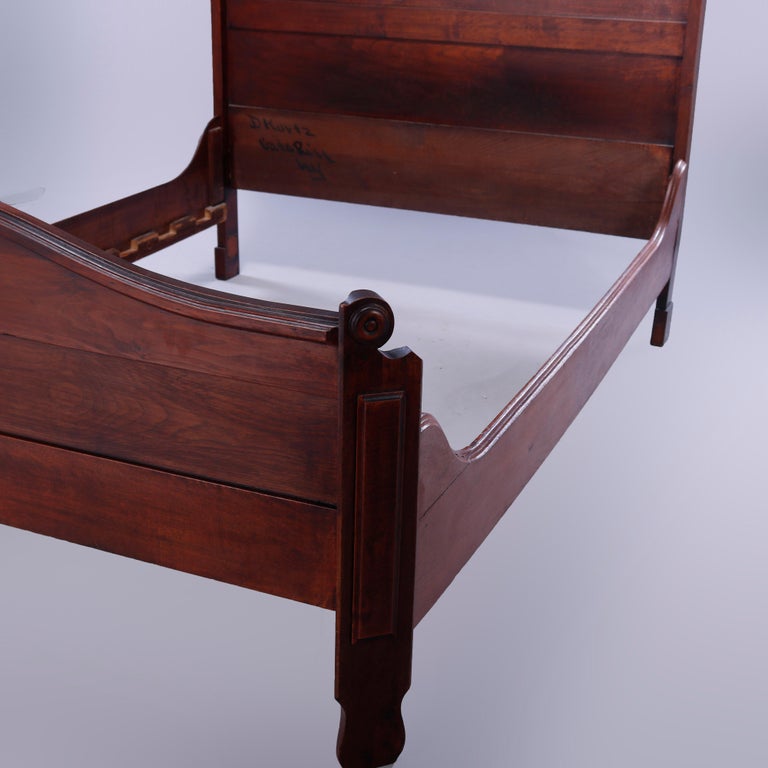 Antique Renaissance Revival Carved Walnut & Burl Bed, Circa 1890
