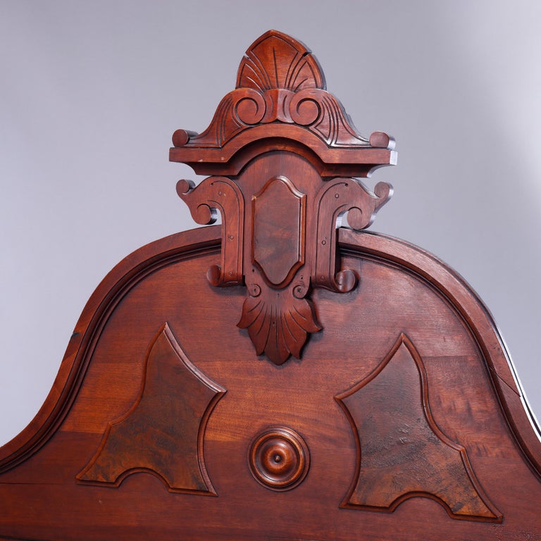 Antique Renaissance Revival Carved Walnut & Burl Bed, Circa 1890