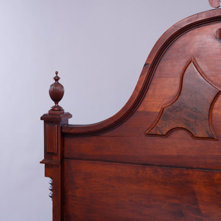 Antique Renaissance Revival Carved Walnut & Burl Bed, Circa 1890