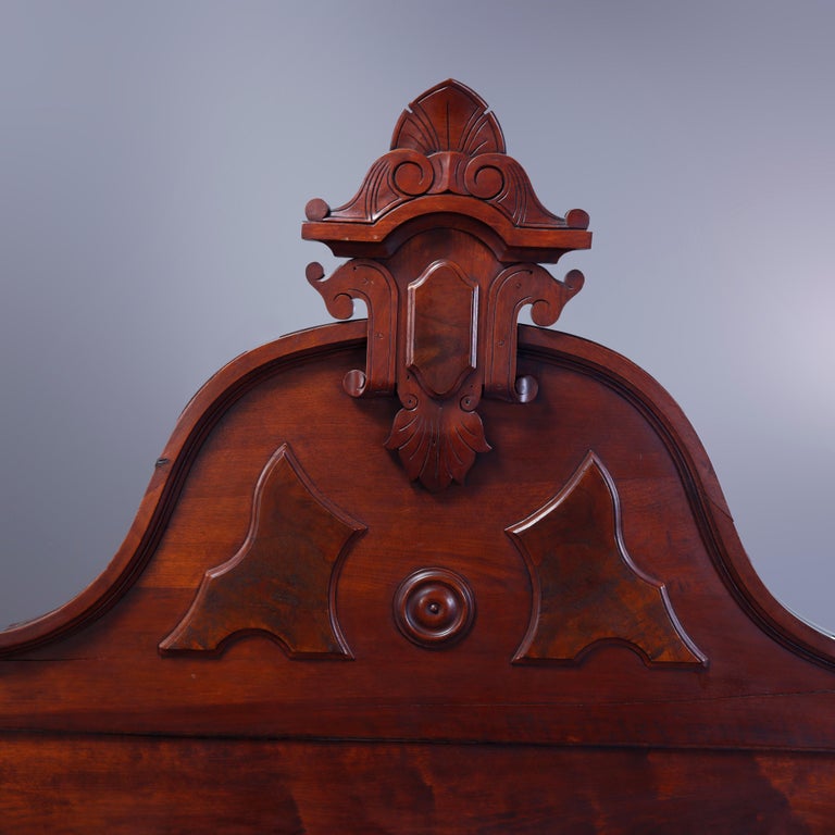 Antique Renaissance Revival Carved Walnut & Burl Bed, Circa 1890