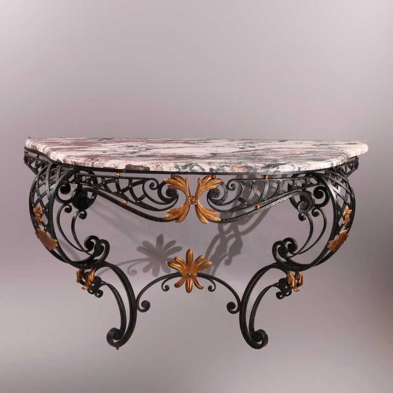 French Louis XV Style Wrought Iron & Marble Console Table 20th C