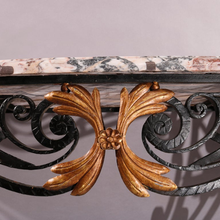 French Louis XV Style Wrought Iron & Marble Console Table 20th C