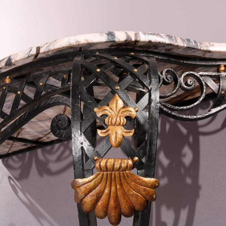 French Louis XV Style Wrought Iron & Marble Console Table 20th C