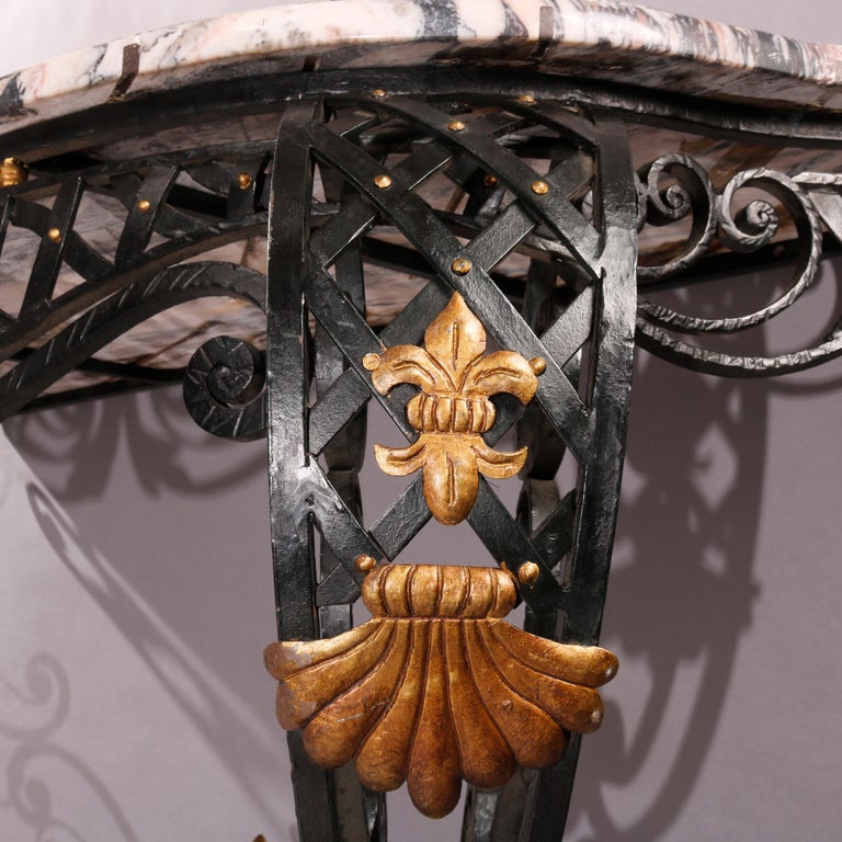 French Louis XV Style Wrought Iron & Marble Console Table 20th C