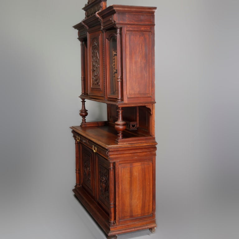 Antique French Renaissance Carved Walnut Court Cupboard, 19th Century