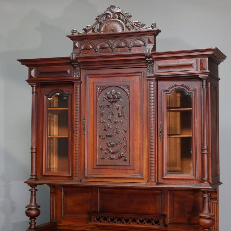 Antique French Renaissance Carved Walnut Court Cupboard, 19th Century