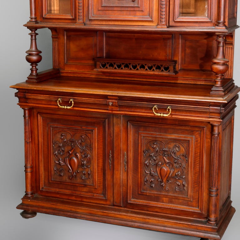Antique French Renaissance Carved Walnut Court Cupboard, 19th Century