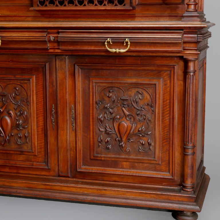 Antique French Renaissance Carved Walnut Court Cupboard, 19th Century