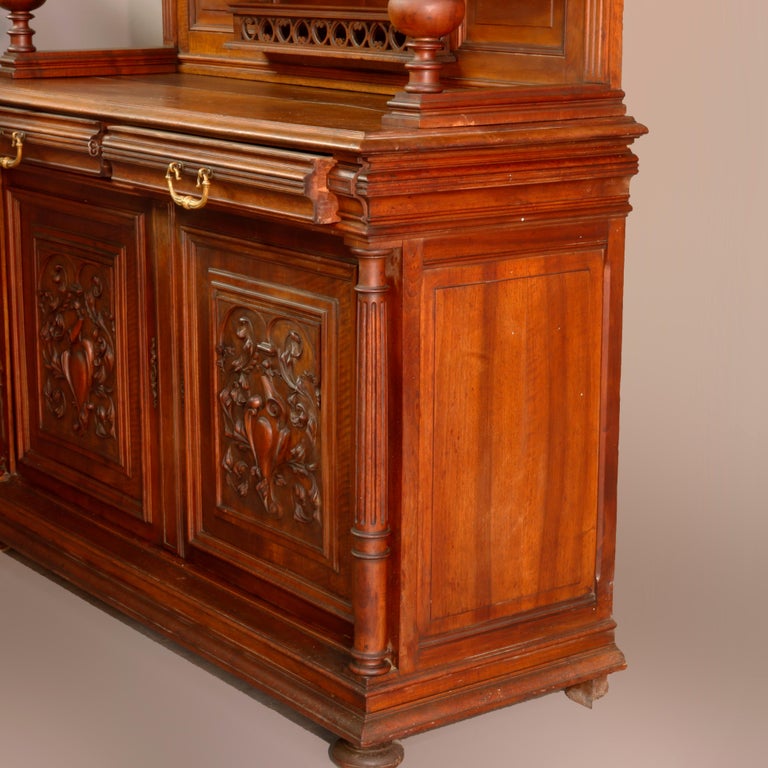 Antique French Renaissance Carved Walnut Court Cupboard, 19th Century