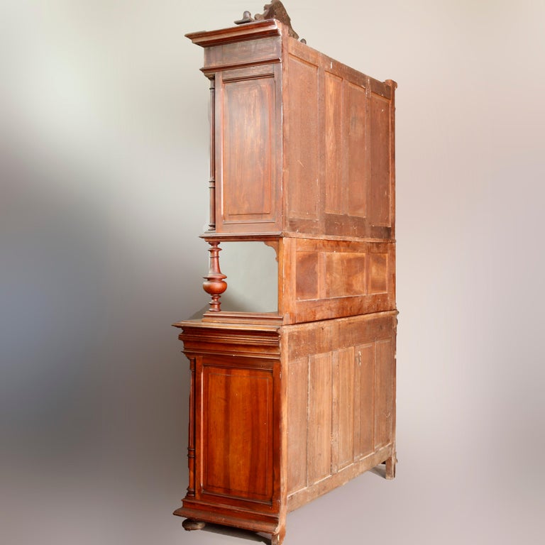 Antique French Renaissance Carved Walnut Court Cupboard, 19th Century