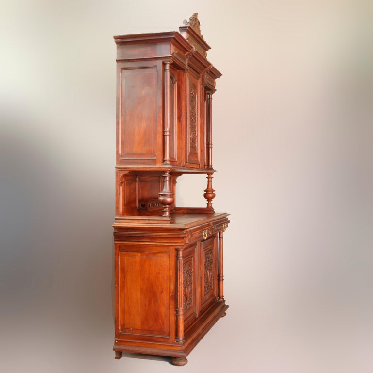Antique French Renaissance Carved Walnut Court Cupboard, 19th Century
