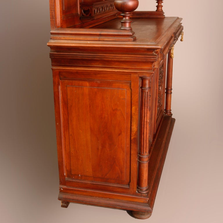 Antique French Renaissance Carved Walnut Court Cupboard, 19th Century