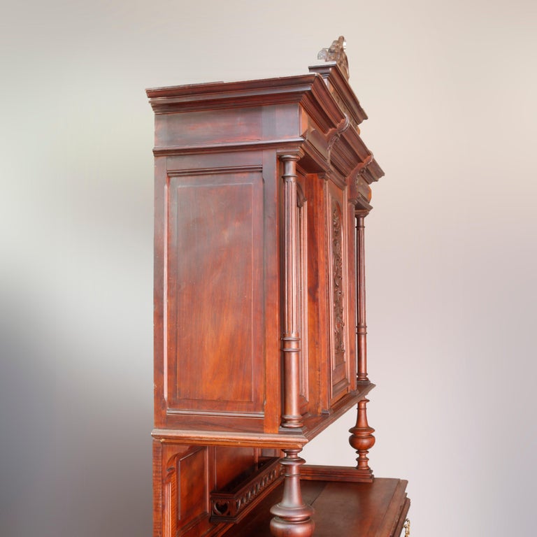 Antique French Renaissance Carved Walnut Court Cupboard, 19th Century