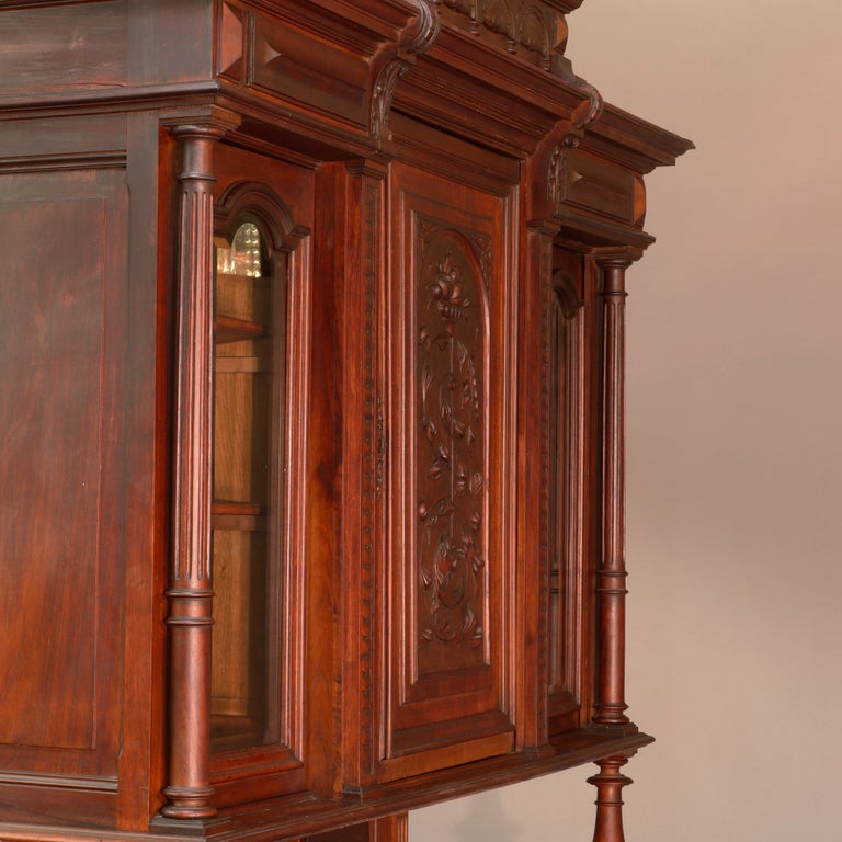 Antique French Renaissance Carved Walnut Court Cupboard, 19th Century