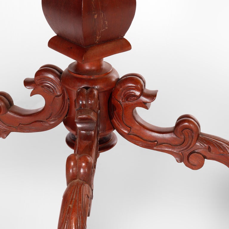 Antique Renaissance Revival Figural Carved Oval Marble Top Parlor Table, c1880