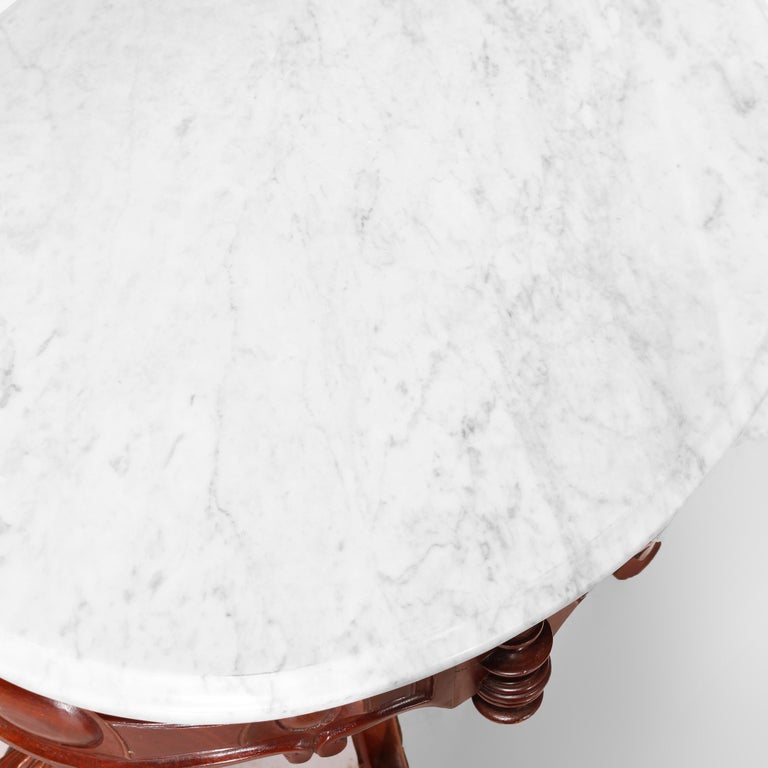 Antique Renaissance Revival Figural Carved Oval Marble Top Parlor Table, c1880