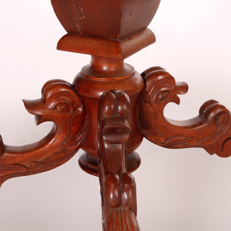 Antique Renaissance Revival Figural Carved Oval Marble Top Parlor Table, c1880