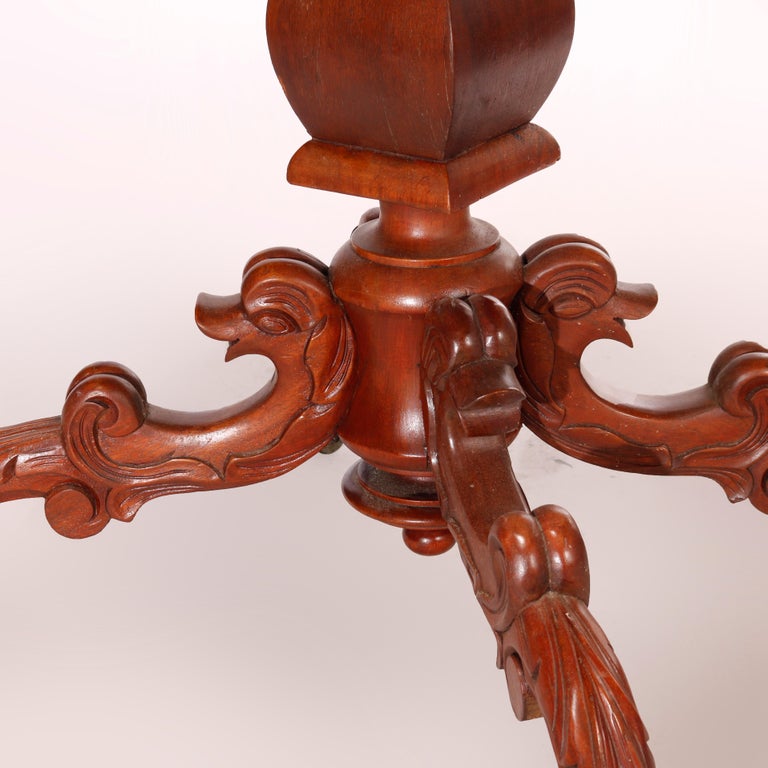 Antique Renaissance Revival Figural Carved Oval Marble Top Parlor Table, c1880