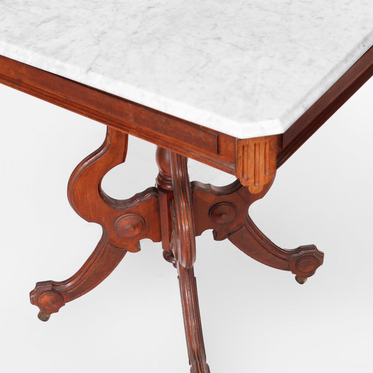Antique Eastlake Walnut & Burl Marble Top Parlor Table circa 1890
