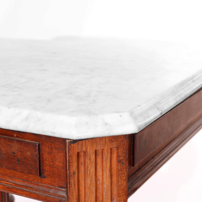 Antique Eastlake Walnut & Burl Marble Top Parlor Table circa 1890