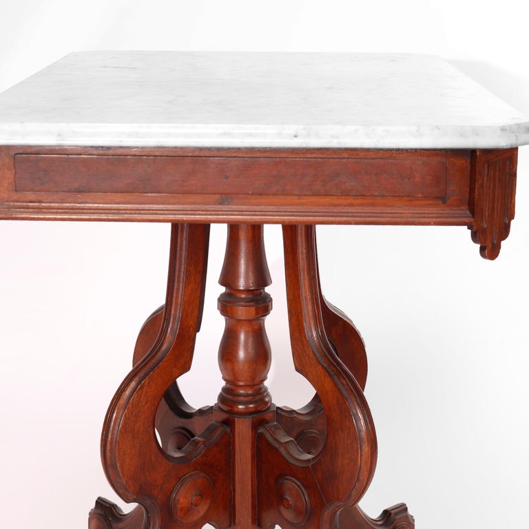 Antique Eastlake Walnut & Burl Marble Top Parlor Table circa 1890