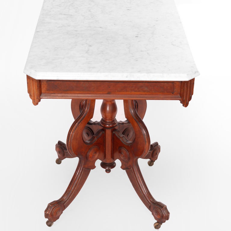 Antique Eastlake Walnut & Burl Marble Top Parlor Table circa 1890