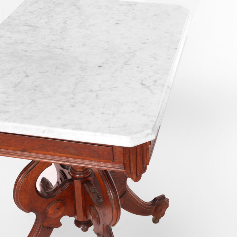 Antique Eastlake Walnut & Burl Marble Top Parlor Table circa 1890