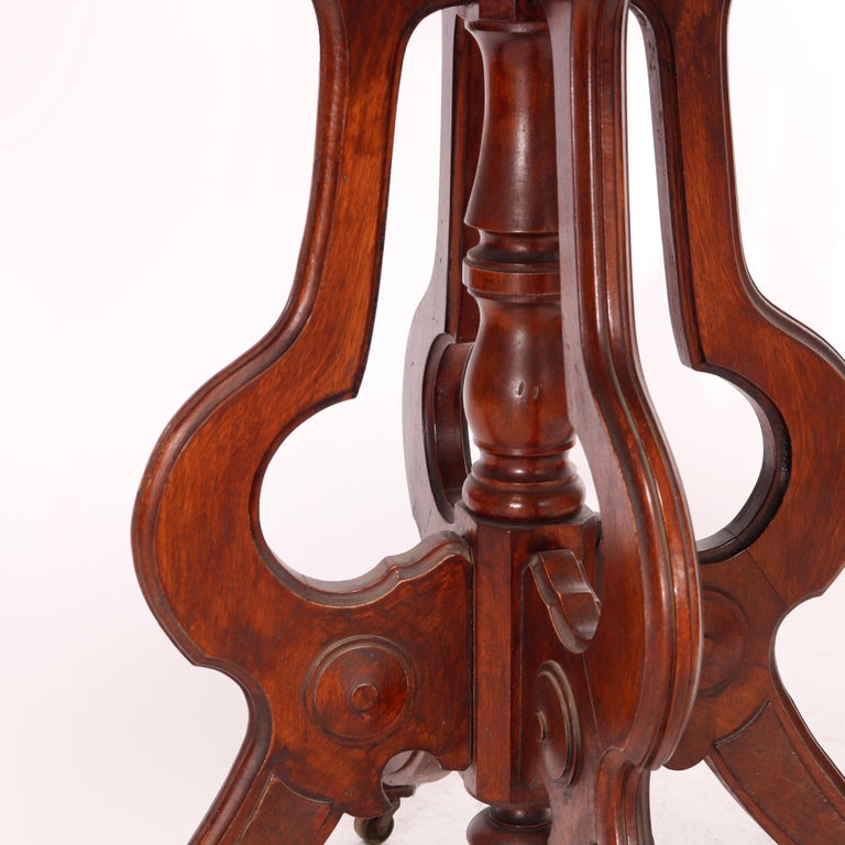 Antique Eastlake Walnut & Burl Marble Top Parlor Table circa 1890