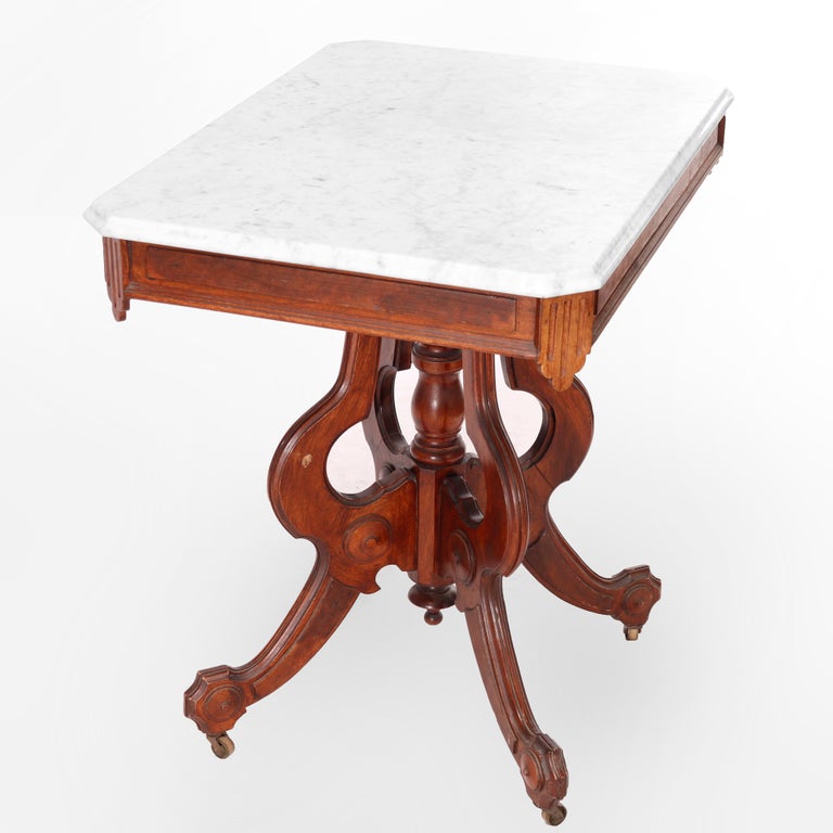 Antique Eastlake Walnut & Burl Marble Top Parlor Table circa 1890