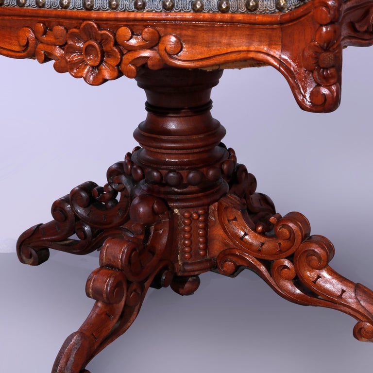 Antique Rococo Needlepoint & Walnut Revolving Stool, Unicorn & Tiger, c1880