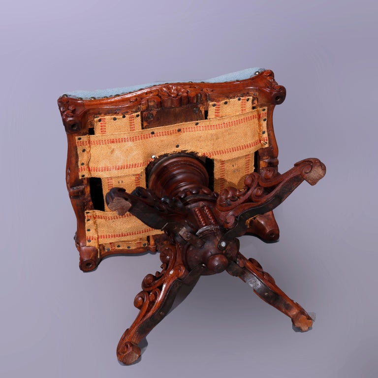 Antique Rococo Needlepoint & Walnut Revolving Stool, Unicorn & Tiger, c1880