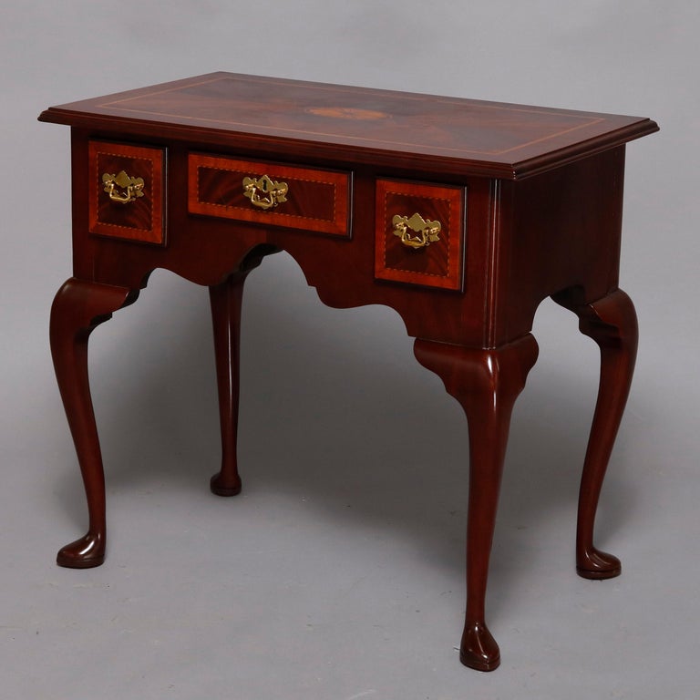 Queen Anne Councill Craftsmen Flame Mahogany Inlaid & Banded Lowboy 20th Century