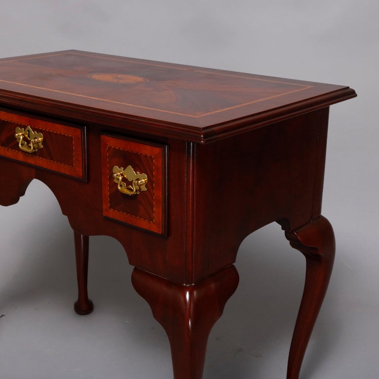 Queen Anne Councill Craftsmen Flame Mahogany Inlaid & Banded Lowboy 20th Century