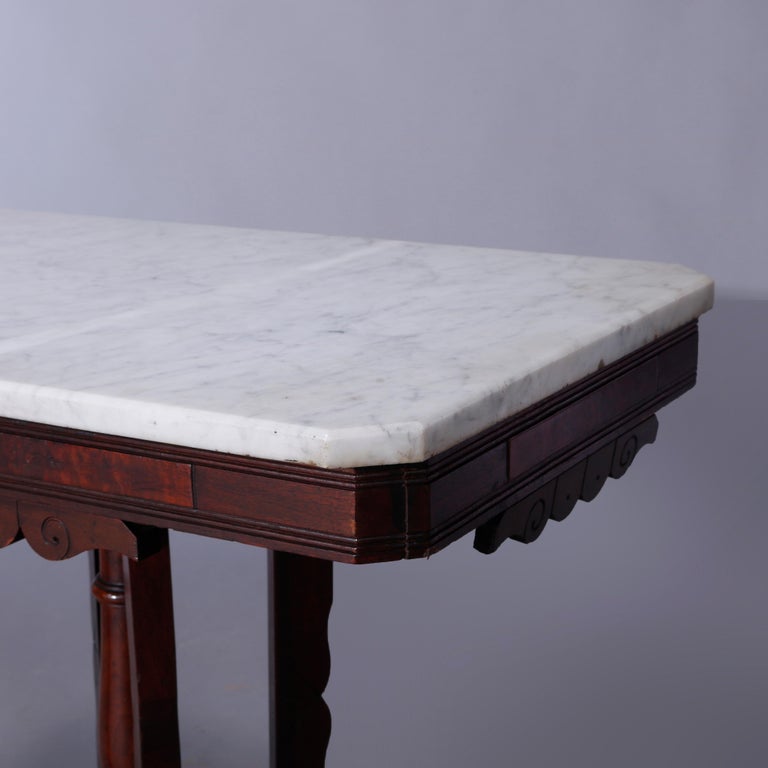 Antique Eastlake Walnut, Burl & Marble Parlor Table c1890