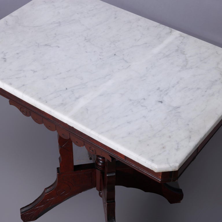 Antique Eastlake Walnut, Burl & Marble Parlor Table c1890