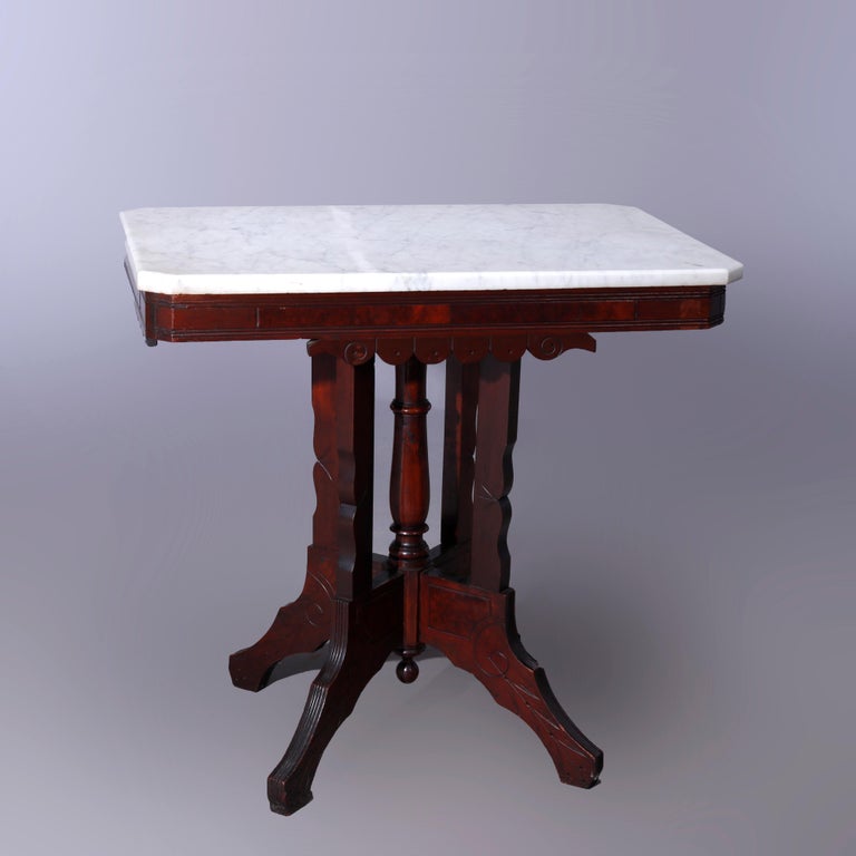 Antique Eastlake Walnut, Burl & Marble Parlor Table c1890