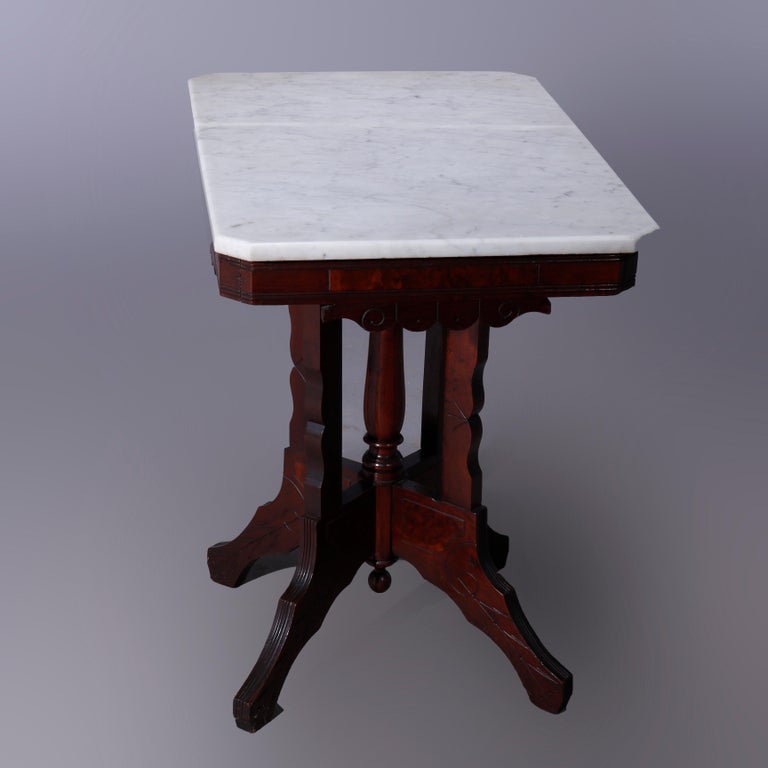 Antique Eastlake Walnut, Burl & Marble Parlor Table c1890