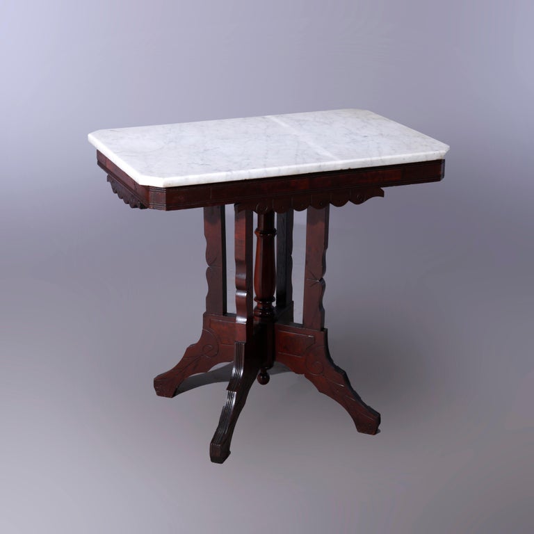 Antique Eastlake Walnut, Burl & Marble Parlor Table c1890