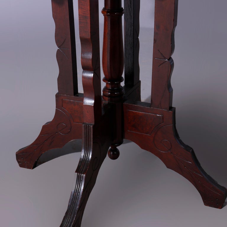 Antique Eastlake Walnut, Burl & Marble Parlor Table c1890