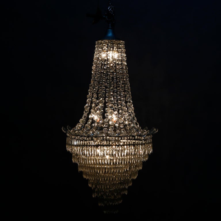Vintage French Draped Crystal Tiered Wedding Cake 15-Light Chandelier
