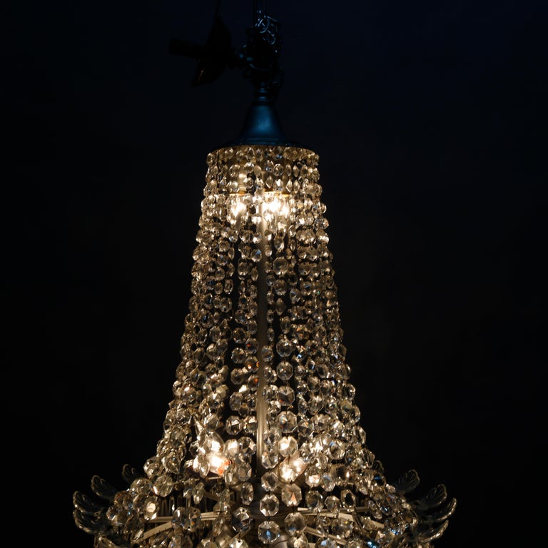 Vintage French Draped Crystal Tiered Wedding Cake 15-Light Chandelier