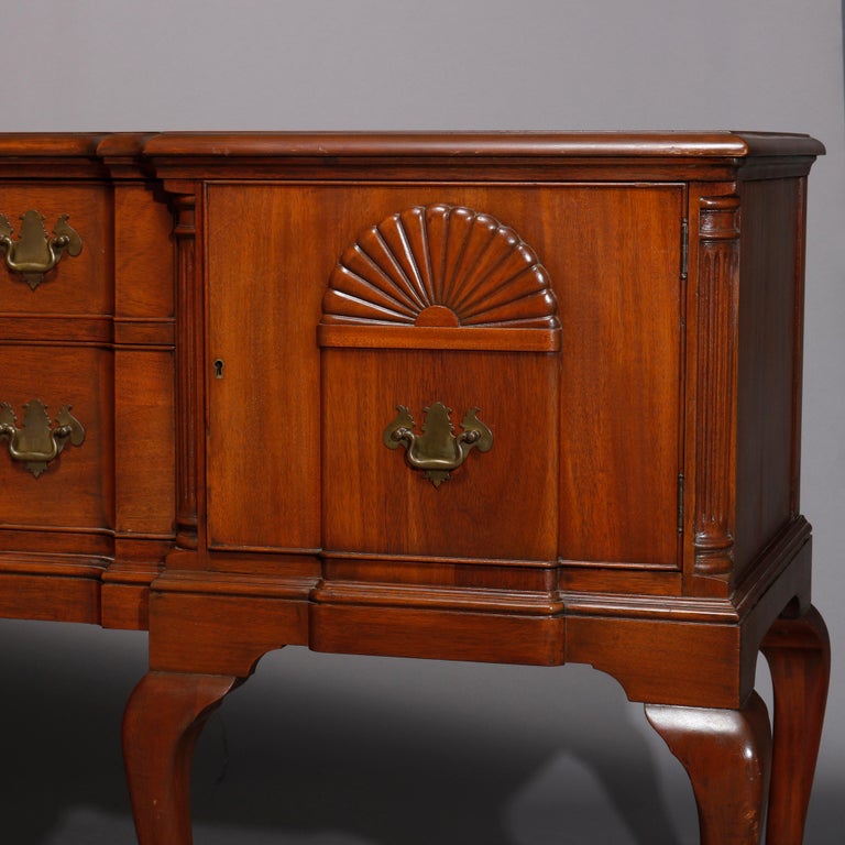 Queen Anne Style Mahogany Block Front & Shell Carved Sideboard C1930