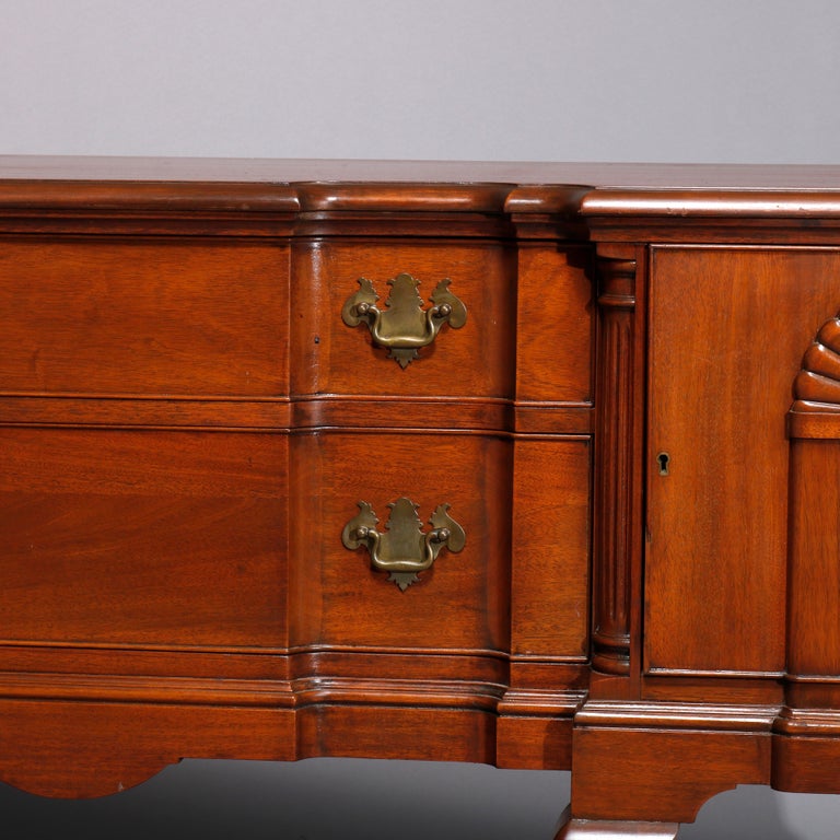 Queen Anne Style Mahogany Block Front & Shell Carved Sideboard C1930