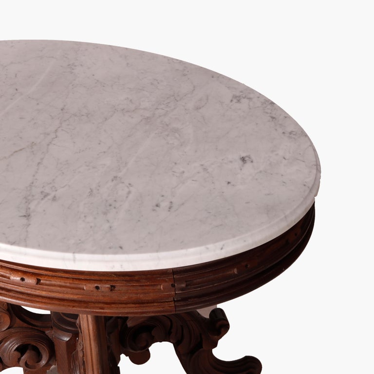 Oversized Antique Victorian Walnut Brooks Oval Marble Top Parlor Table 1890